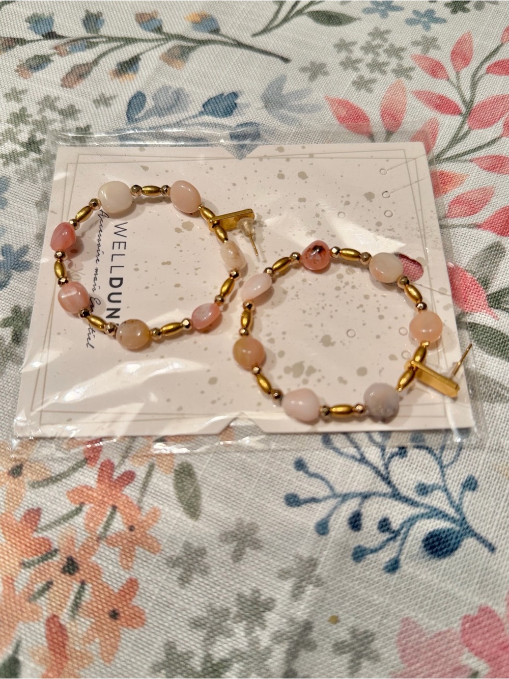 Pink Beaded Hoop Earrings with Gold Detail